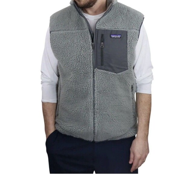 Patagonia Other - VTG Men’s Patagonia Retro X Pile Fleece Sherpa Like  Gray Zip Up Hiking Vest XL